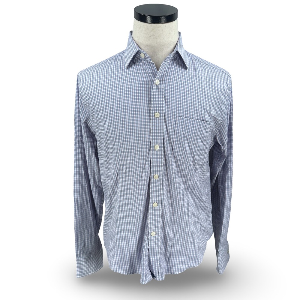 UNTUCKit Mens‎ Small Blue Pink Gingham Performance Long Sleeve Button Shirt